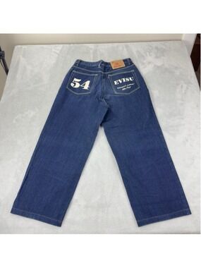 Evisu Men's Jeans Size 32 Waist 27 Length Button Fly Straight Wide Leg Denim